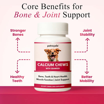 Petroyale Calcium Chews for Dogs - Calcium Supplement for Dogs with Multivitamins - Dog Calcium Tablets for Strong Bones, Joints & Teeth - Calcium for Dog Soft Chew - 50 Chewable Soft Chews