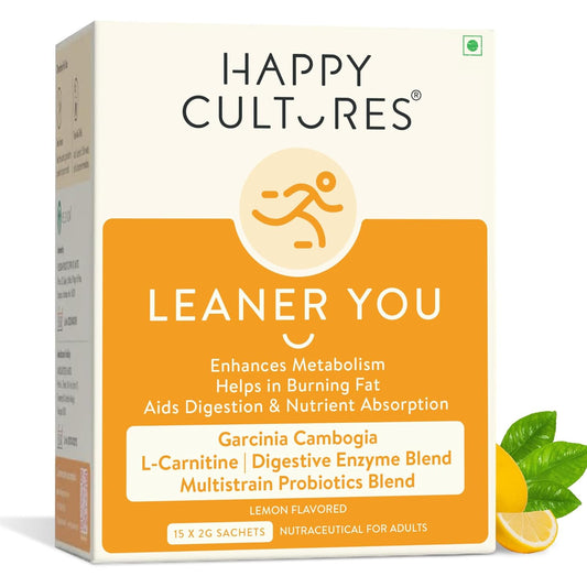 Happy Cultures Leaner you, enhances metabolism & reduces cravings, Probiotics + L carnitine + Garcinia Cambogia, helps weight management & digestion, Men & women, 15- day pack