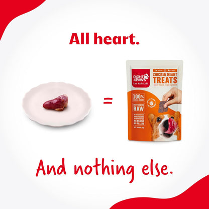RIGHT4PAWS Chicken Heart Treats - 100% Natural & Raw, Gently Dehydrated, Grain-Free, Human-Grade Animal Meat for Dogs (Pack of 1)