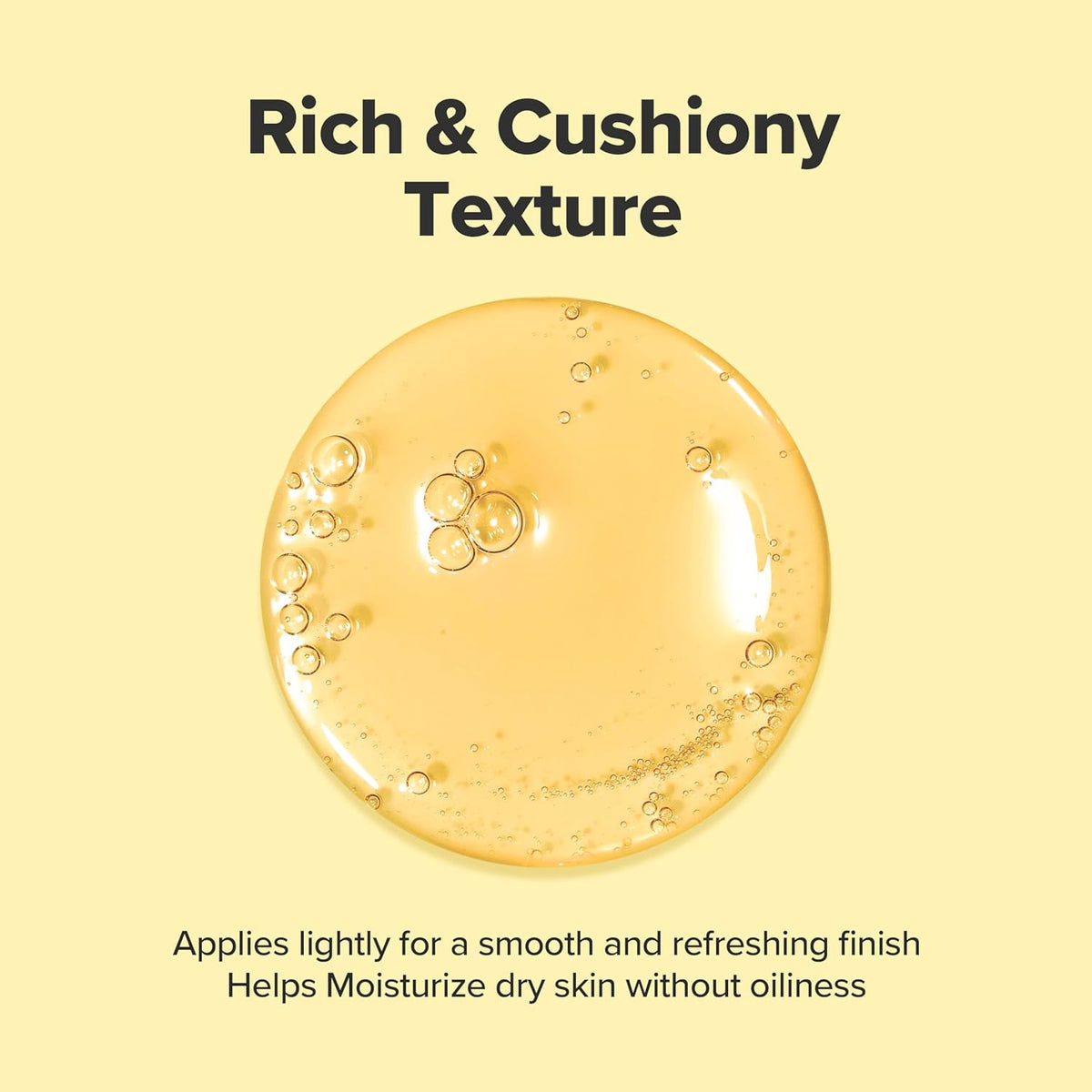 Yellow background with a close-up of a rich and cushiony texture product, featuring bubbles.