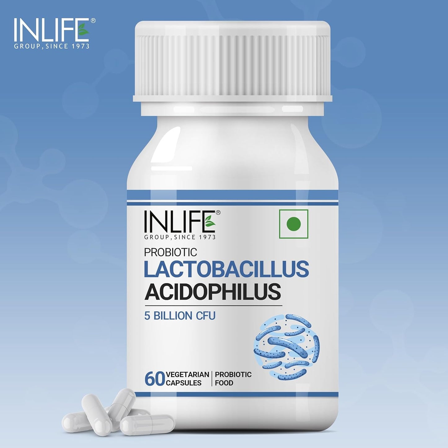 INLIFE Probiotic Lactobacillus Acidophilus 5 billion CFU | Gut Health Supplement for Men Women | Digestive Health, Supports Immunity |With Probiotic Balance – 60 Veg Capsules (Pack of 1, 60)