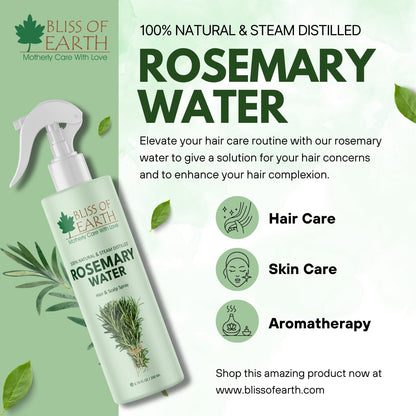 Bliss of Earth Rosemary Water Spray For Hair Growth 200ml, 100% Natural Steam Distilled Rosemary Water For Hair & Skin, Helps Reduce Hair fall, Strengthens Hair.