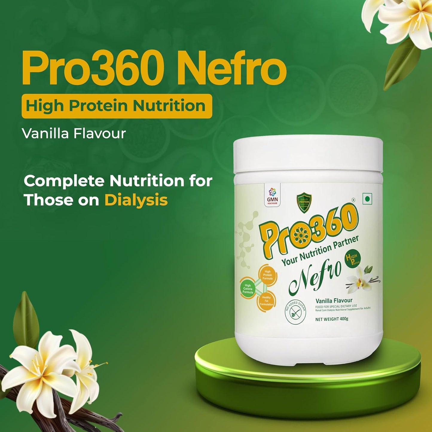 Pro360 Nefro HP Powder – Vanilla Flavour, 400g – High Protein Dialysis Care Nutritional Supplement for Renal Support – Vanilla Protein Powder with L-Taurine, L-Carnitine & Essential Nutrients