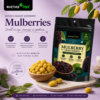 Nurture Tree Dried Mulberries | 100% Natural & Unsulfured Mulberry Berries | No Added Sugar | Nutrient-Rich Ancient Superberry | Healthy Snacks