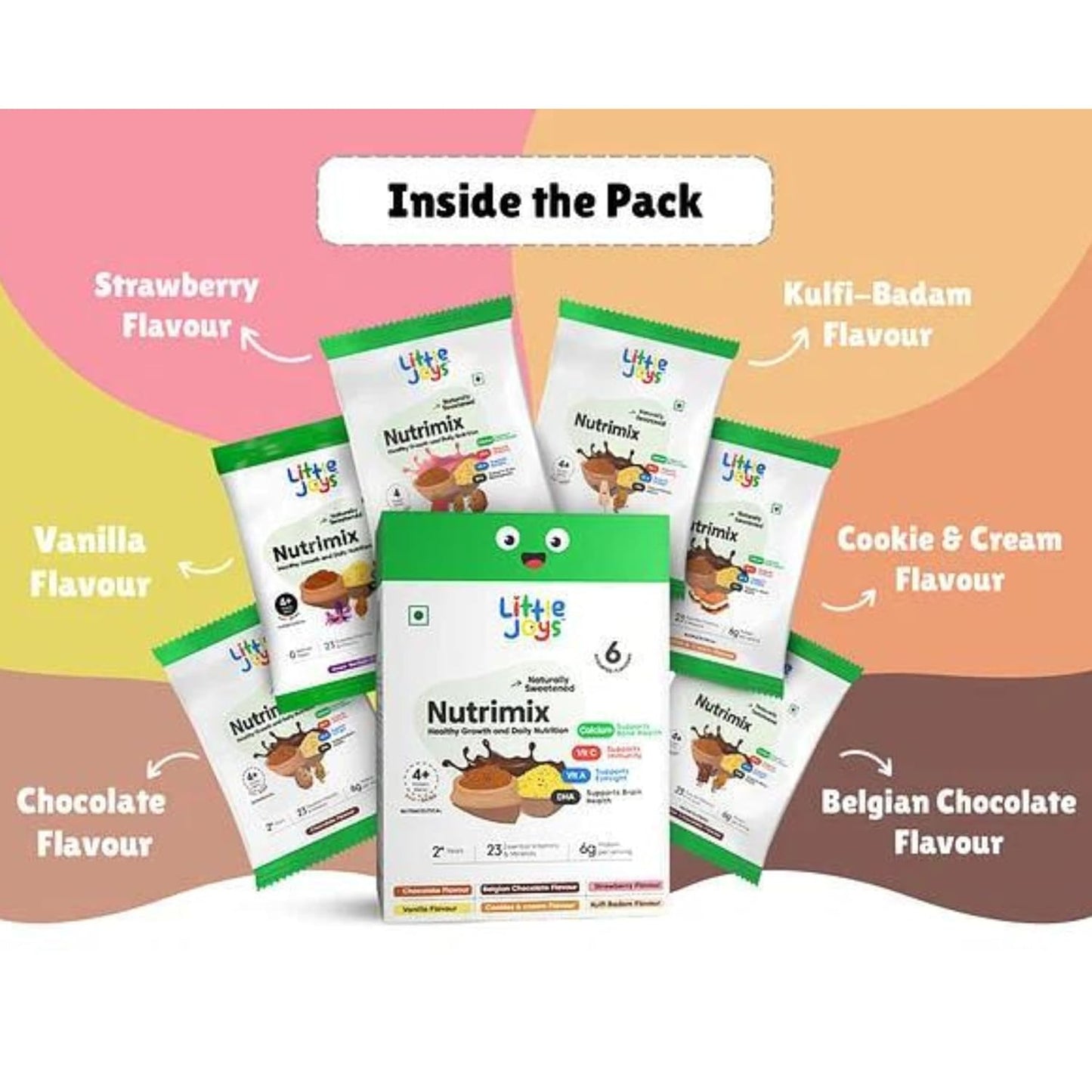 Little Joys Nutrimix Nutrition Powder Trial Box | 6 Flavours | 2-6 Years | Zero Refined Sugar | Supports Healthy Growth & Boosts Immunity | With Ragi, Bajra, Almonds & Oats| 200 Gram