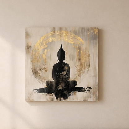 Buddha Meditation Artwork Stretched Canvas Painting for Living Room | Spiritual Buddha Canvas Wall Décor Art For Livingroom, Bedroom, Office, Hallways - 16x16 Inch