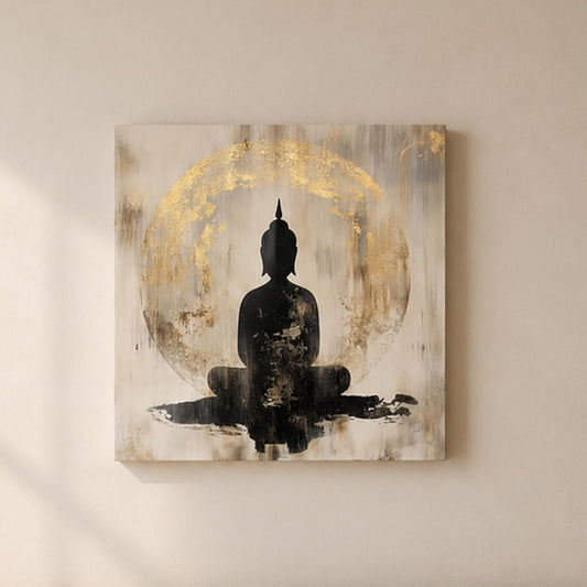 Buddha Meditation Artwork Stretched Canvas Painting for Living Room | Spiritual Buddha Canvas Wall Décor Art For Livingroom, Bedroom, Office, Hallways - 16x16 Inch