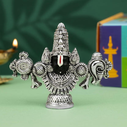 Pure 999 Silver Plated Tirupati Balaji Venkateshwara Idol with Gift Box | Lord Venkateswara Face Perumal Statue Pooja Room | Religious Housewarming Griha Pravesh Diwali Gift