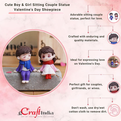 eCraftIndia Valentine Gift for Girlfriend Boyfriend| Plastic Cute Boy Girl Sitting Couple Statue Decorative Showpiece | Valentine Day Gift for Husband Wife Her Him | Valentine Day Decoration Items