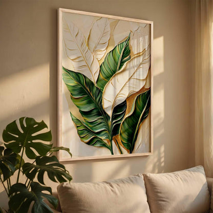 Aesthetic Leaf Art Home Decoration|Paintings With Frame For Living Room Bed Room Hotel Wall Decor Digital Reprint (13x17 inch)