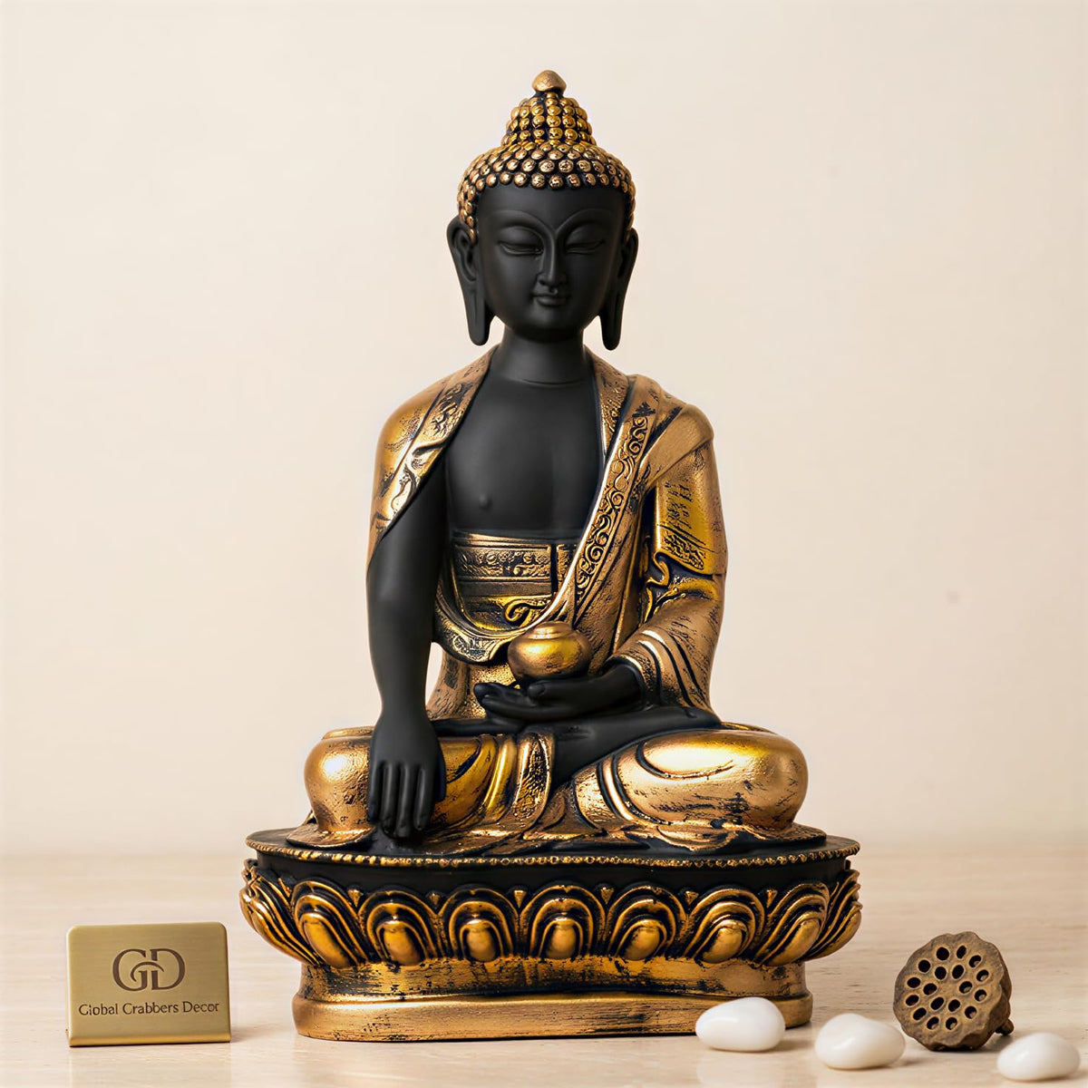 New Limited Edition Meditating Sitting Buddha Idol Statue showpiece Home Decor Decoration Items for Living Room and Gifts (Golden3 Black-BS1)