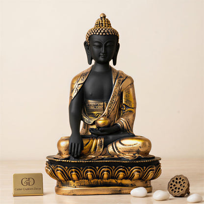 New Limited Edition Meditating Sitting Buddha Idol Statue showpiece Home Decor Decoration Items for Living Room and Gifts (Golden3 Black-BS1)