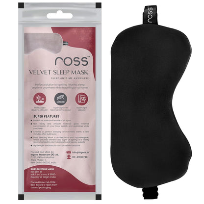 Ross Breathable Fabric Sleep Eye Mask – Ultra-Soft, Smooth & Cozy with Adjustable Strap for Ultimate Comfort, Light Blocking & Deep Sleep – Perfect for Travel, Meditation, Naps, Relaxation & Stress Relief - Black