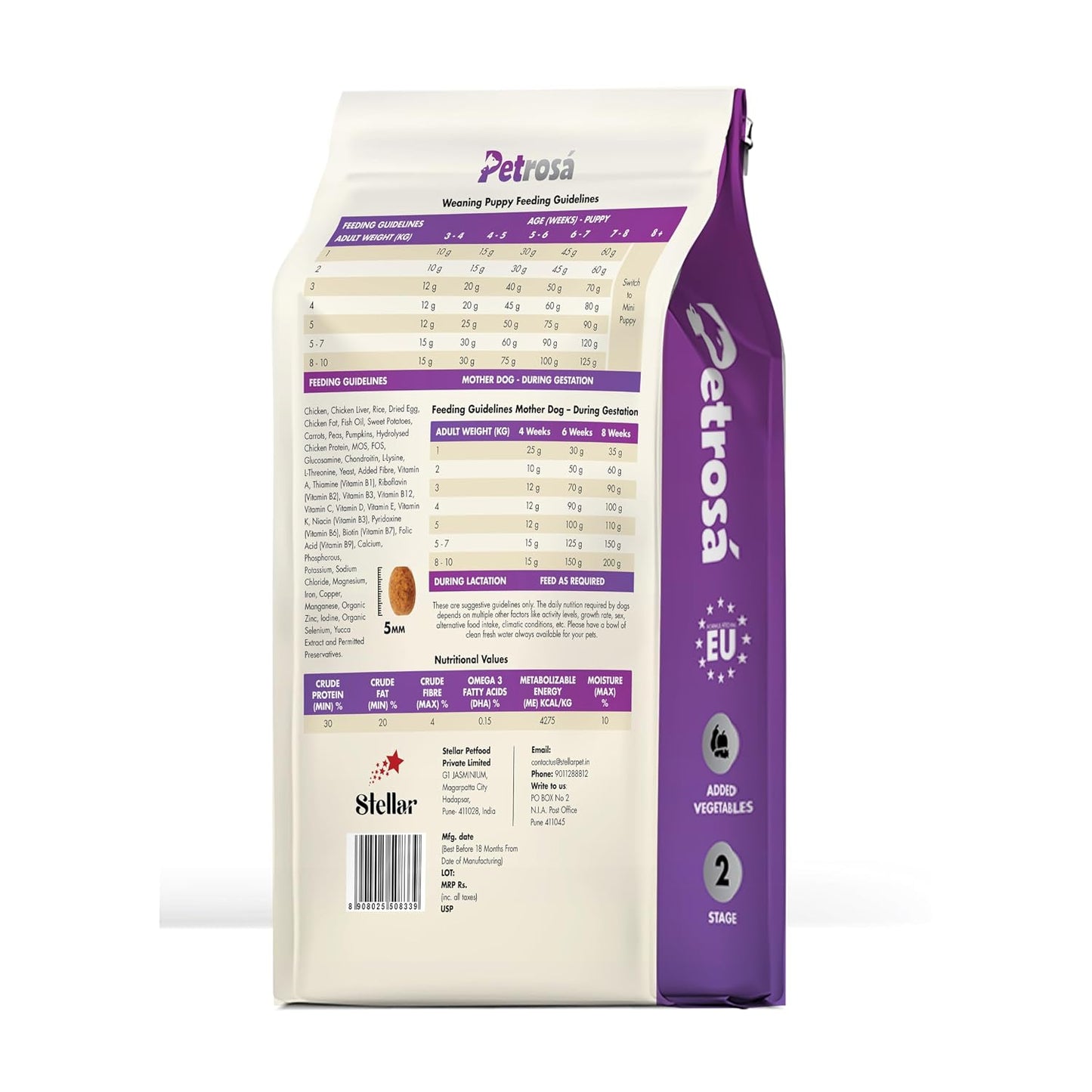 Petrosa Small Breed Starter Dog Food for Mother & Puppy (2 Weeks to 2 Months), 1 Kg, 32% Protein, DHA & Prebiotics – Complete Early Life Nutrition