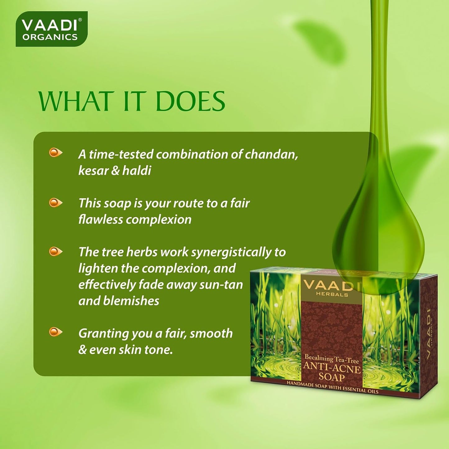 Vaadi Herbals Becalming Tea Tree Soap Anti Acne Therapy, 75gms x 3