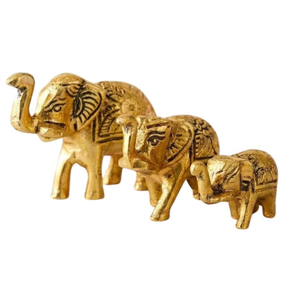 eCraftIndia Set of 3 Golden Metal Elephant Statues for Good Luck| Animal Figurines Decorative Elephant Showpieces| Elephant Decorative Items for Home Living Room Office| Gift for Diwali Housewarming