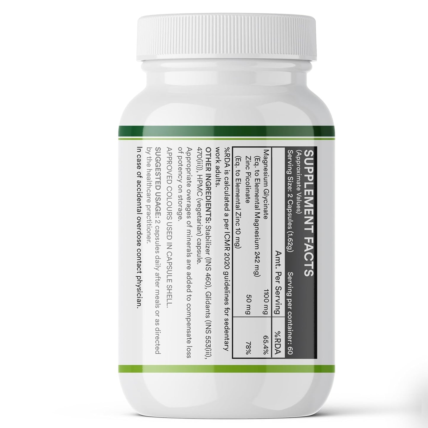 INLIFE Magnesium Glycinate Supplement 1100mg (Elemental Magnesium 242mg) with Zinc 10mg (as Zinc Picolinate) Per Serving, Relaxation & Healthy Muscle Function - 120 Capsules (Pack of 1, 120, count)