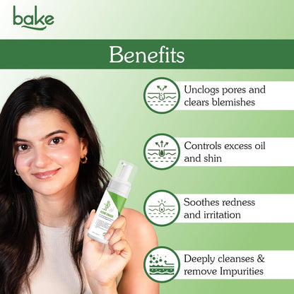 BAKE Acne Erase Foaming Face Wash with 2% Salicylic Acid & Niacinamide | Oil Control, Unclogs Pores, Clears Acne & Blemishes | Gentle Foaming Cleanser for Oily, Acne Prone & Sensitive Skin – 100ml