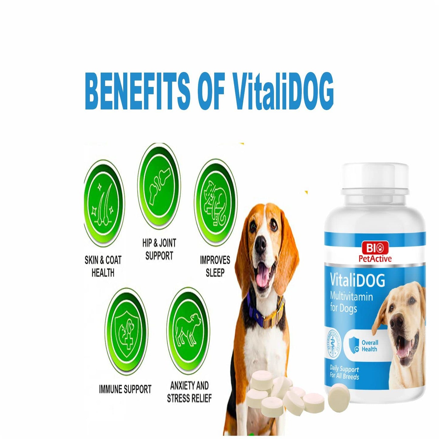 Bio PetActive VitaliDog Multivitamin for Dogs Helps in Immune System & Digestive System,Brain and Overall Body Health(75 Tablets)