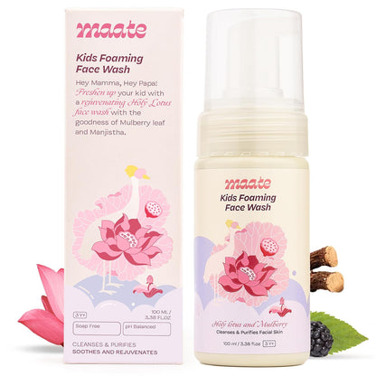 Maate Kids Foaming Face Wash (100 ml) | With Ayurvedic Herbs Holy Lotus & Mulberry | Cleanses & Purifies Facial Skin | Baby Face Wash 3-12 Years | Nourish All Skin Type, pH Balanced