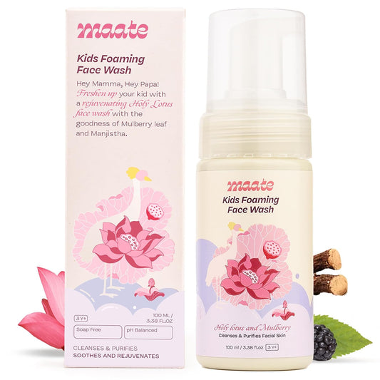 Maate Kids Foaming Face Wash (100 ml) | With Ayurvedic Herbs Holy Lotus & Mulberry | Cleanses & Purifies Facial Skin | Baby Face Wash 3-12 Years | Nourish All Skin Type, pH Balanced