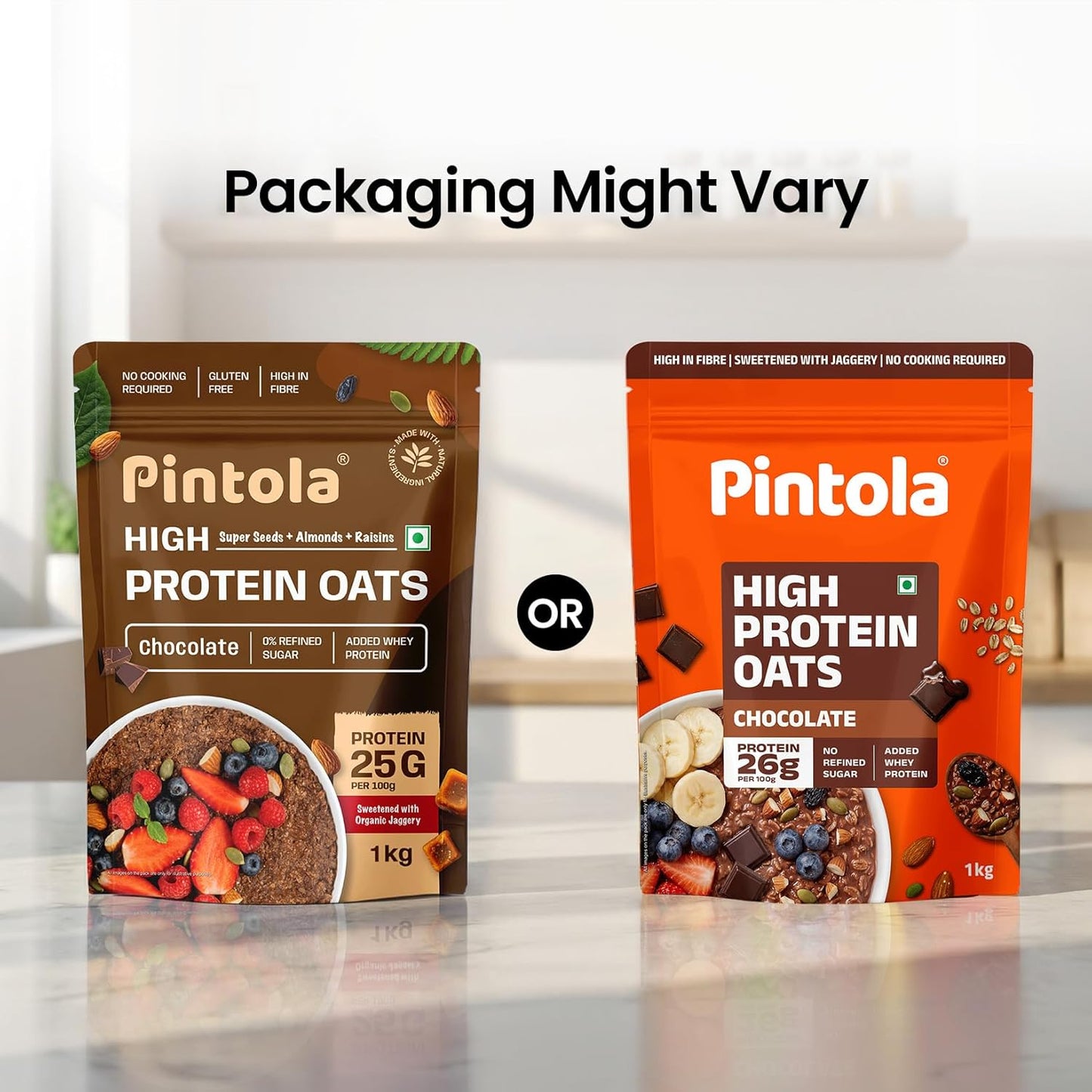 PINTOLA 26g High Protein Oats 1kg, Dark Chocolate, No Refined Sugar, with Almonds, Raisins, Pumpkin & Chia Seeds, 9.6g Fibre, Rolled Oats for Weight Loss, Breakfast Cereals | Gluten Free