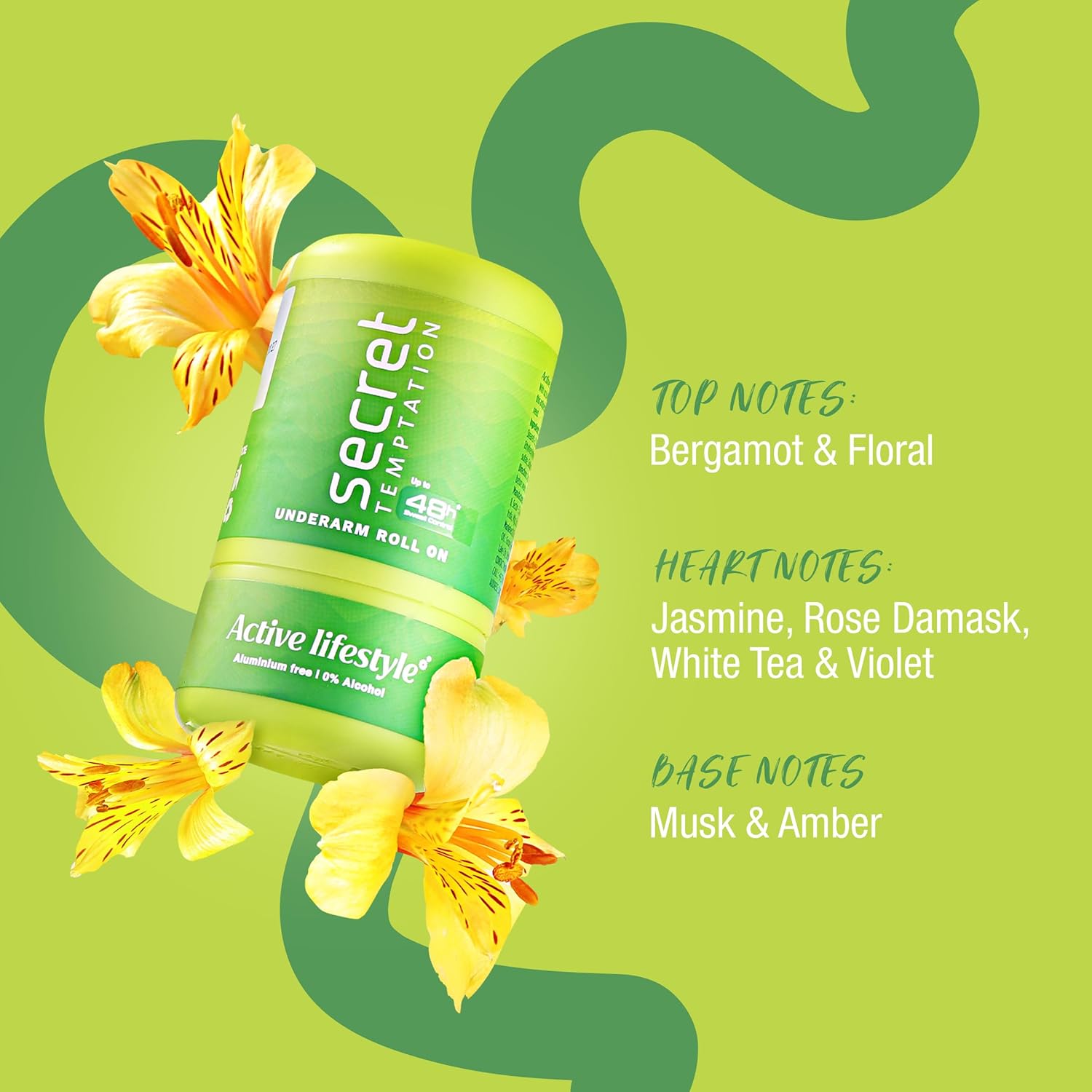 Green underarm roll-on with flowers on a green background