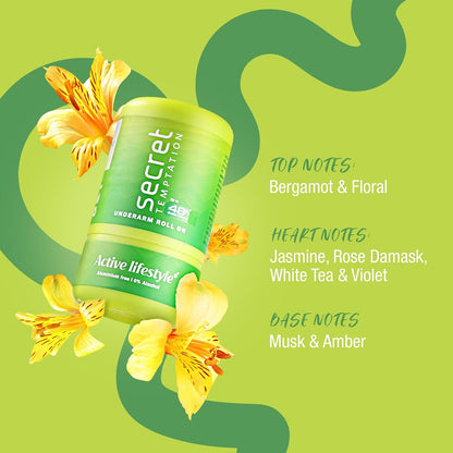 Green underarm roll-on with flowers on a green background