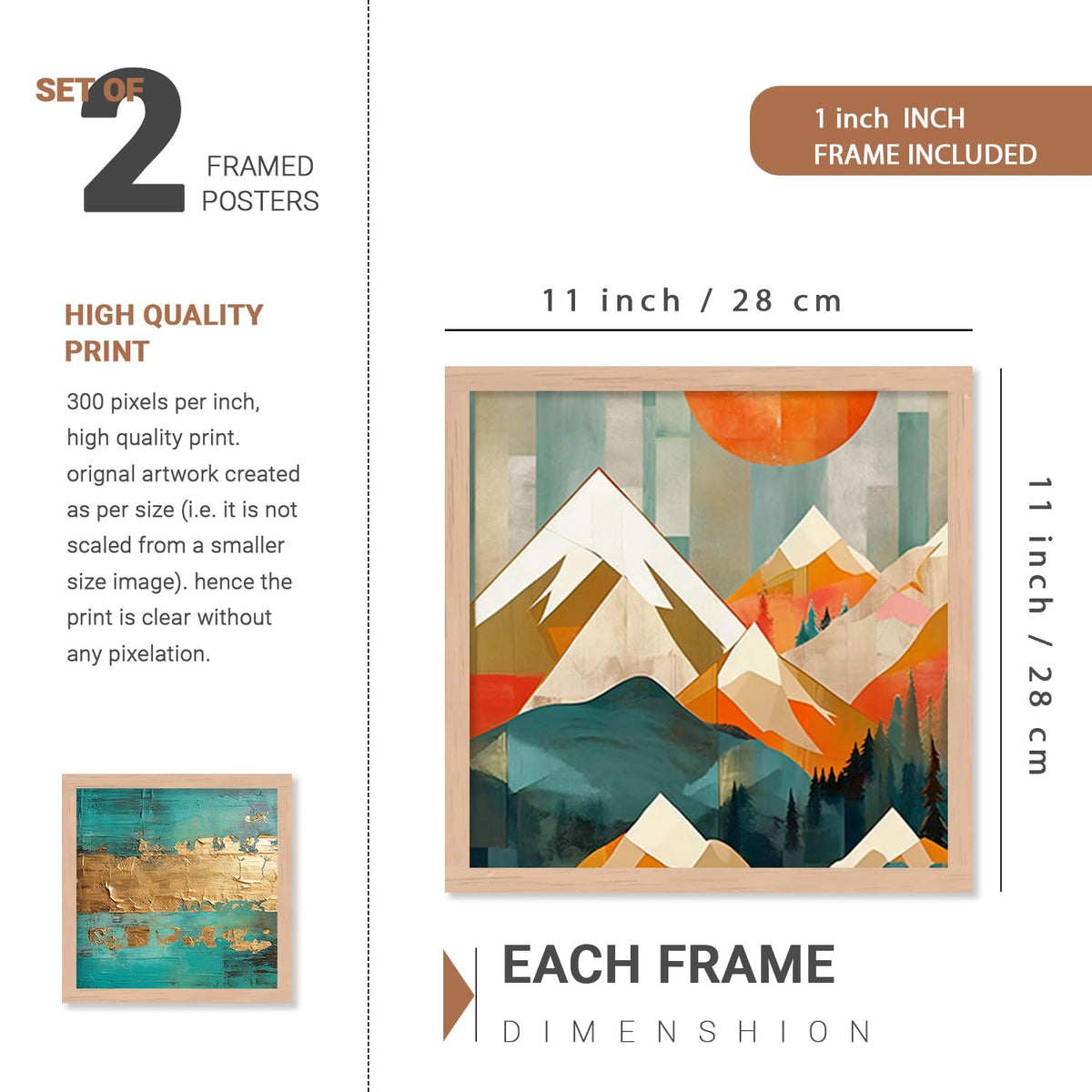 Wood Premium Digital Paintings With Frame For Home Decoration - Painting For Living Room Bedroom Office - Pack Of 4 (D)