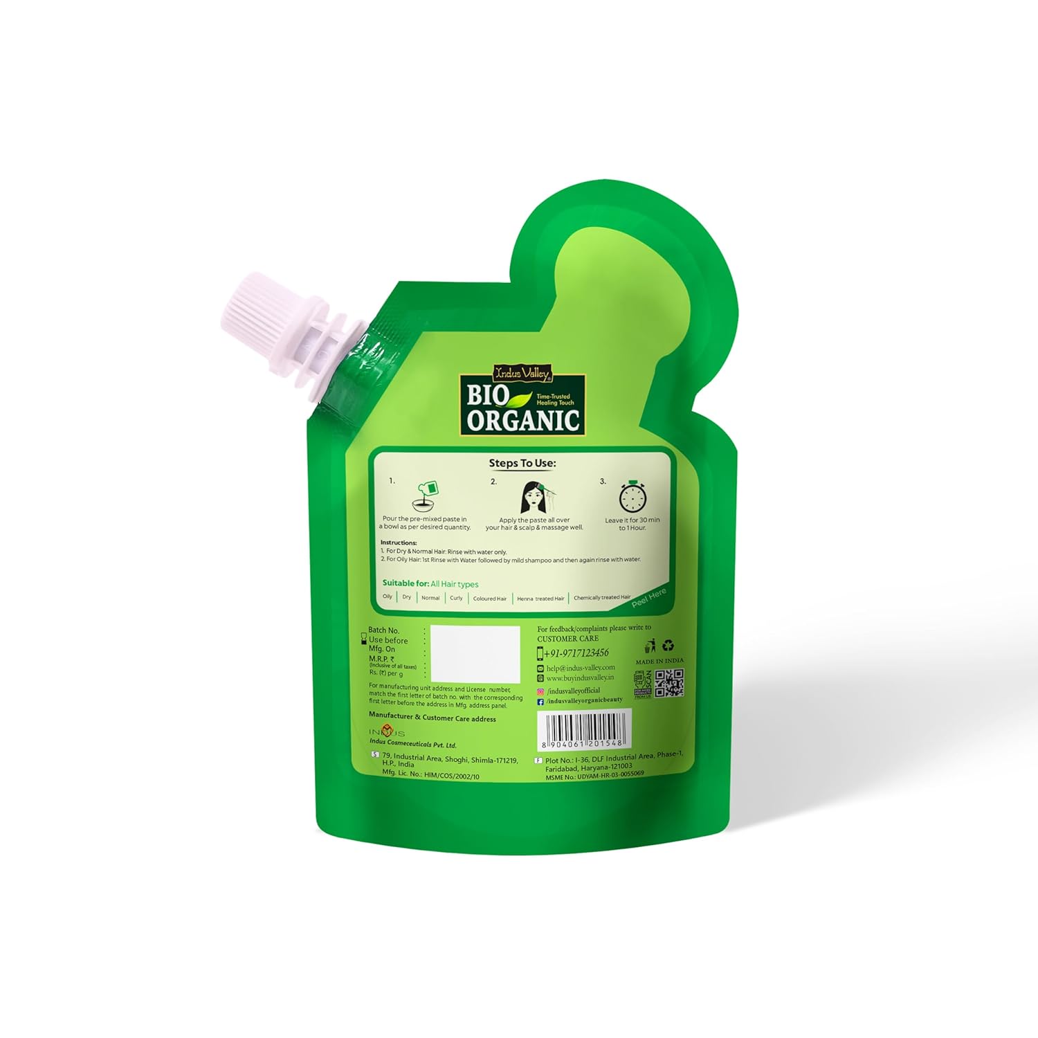 Green plastic pouch with 'Bio Organic' branding on a white background
