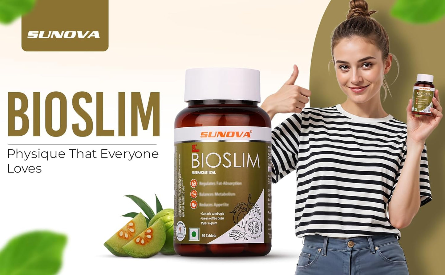 SUNOVA Bioslim Fat Burner Capsules – Organic Weight Management Formula Made of Garcinia Cambogia and Green Coffee Bean Extracts 60 Tablets (Pack of 1)