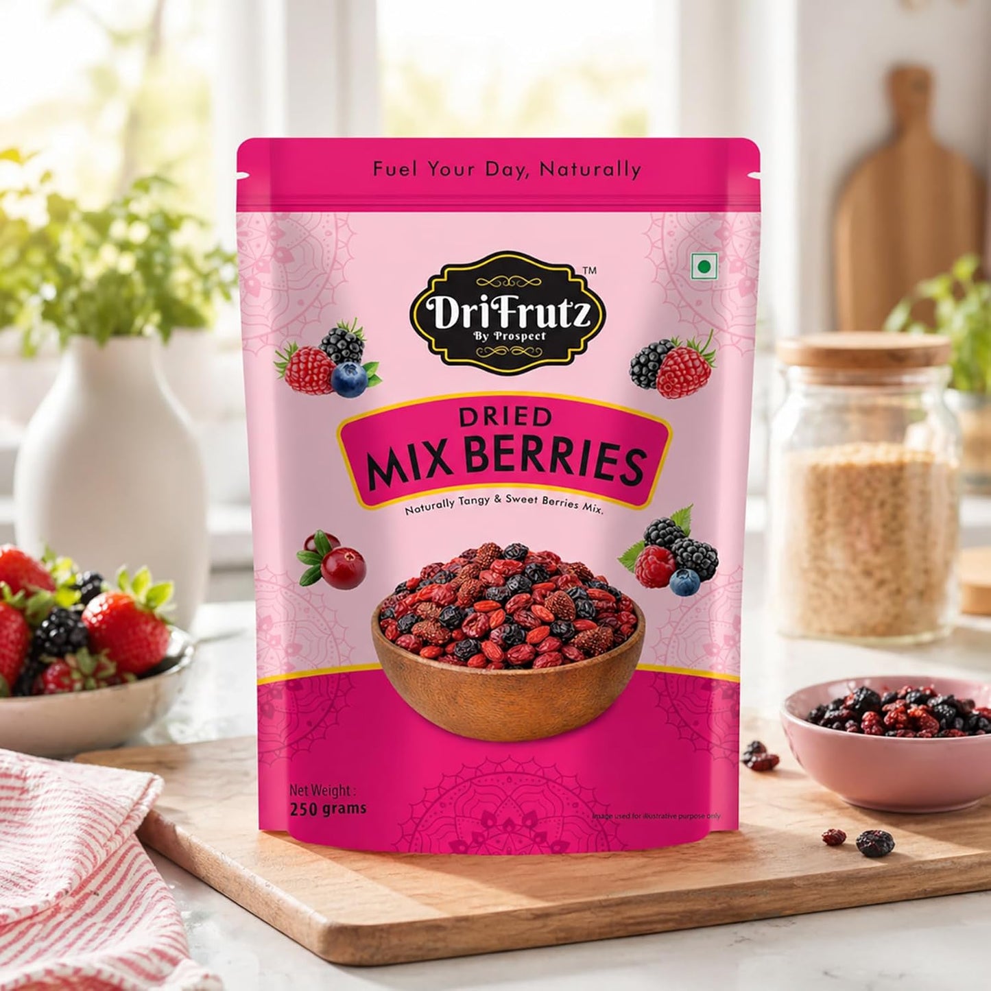 DRIFRUTZ Dried Mix Berries (250 g) | Black Blueberry and Cranberry Blend | Suitable for Snacking Cereals Baking Trail Mix and Meal Preparation | Ready to Use | Resealable Pack