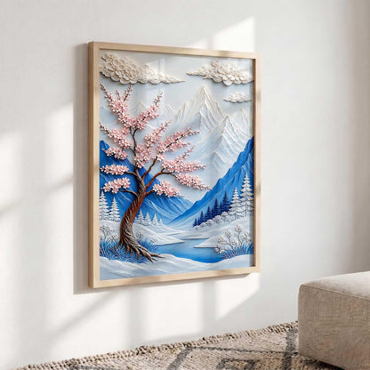 Aesthetic Flower Art Painting with Frame | Mountain Wall Painting With Frame | Textured Digital Reprint For Home Decor Living Room Bedroom Wall Decor Set of 1 Size (13X17 INCH)
