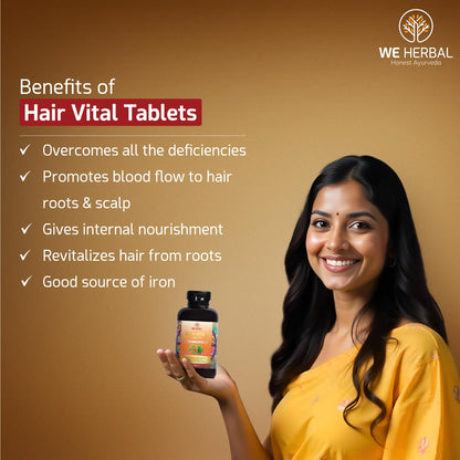 WE HERBAL Hair Vital Tablets 120 Tablets, Ayurvedic Hair Growth Supplement, Helps Reduce Hair Fall Strengthens Roots and Improves Hair Health, Supports Scalp Nutrition and Hair Thickness, Herbal Formula for Men and Women