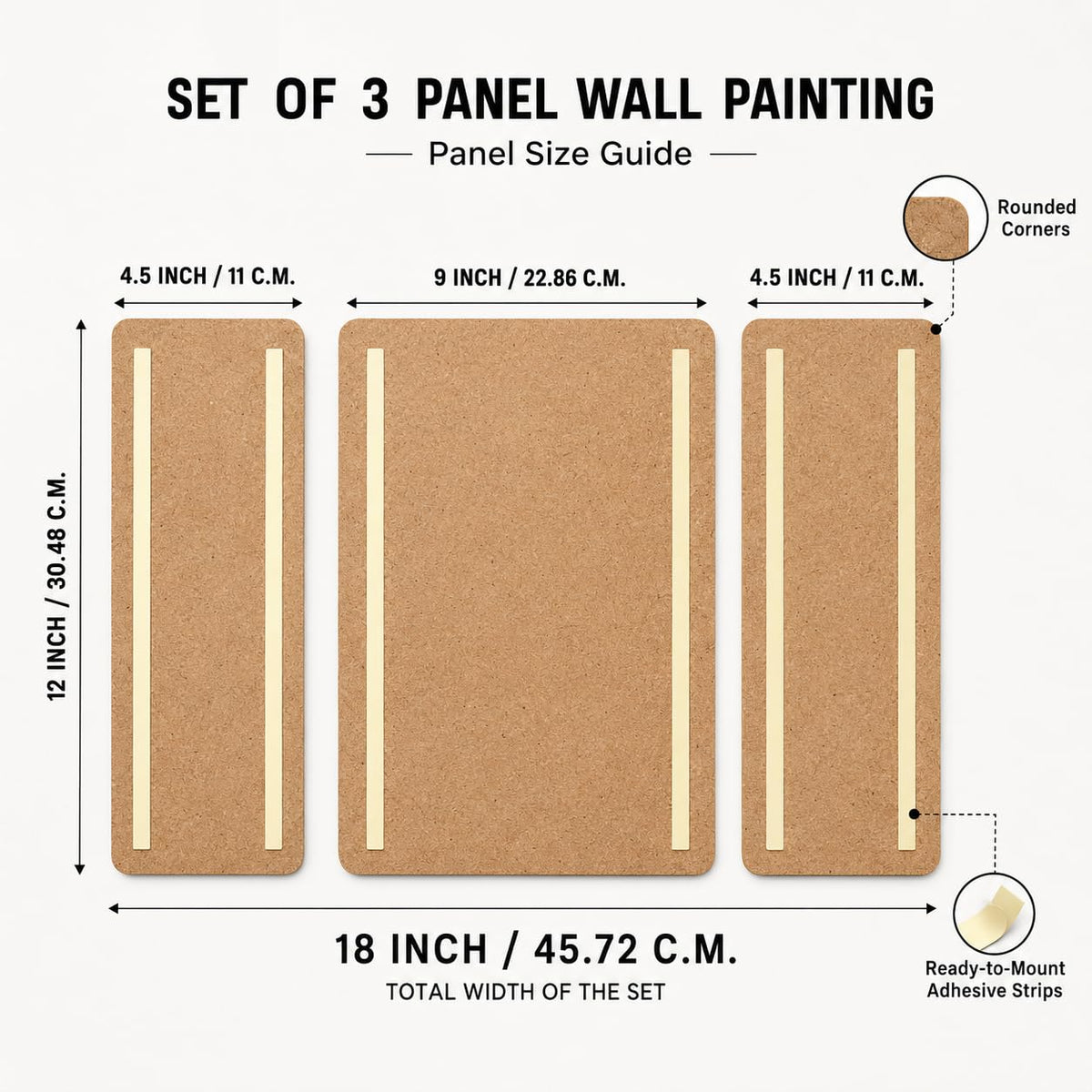 Golden Ginkgo Tree and Deer Wall Painting Set of 3 on MDF Board with UV Textured Finish, Blue Grey Botanical Art for Living Room Bedroom Office Home Decor (12 x 18 Inch) JML-6004