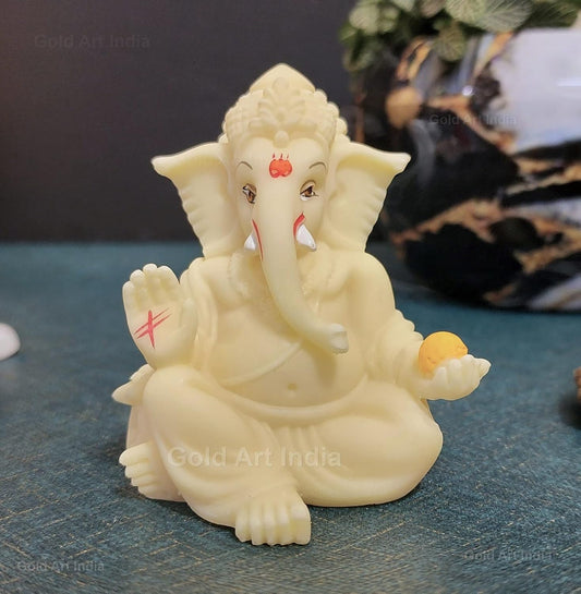 Gold Art India Gaddi Ganesha Premium polyresin Lord Ganesha for Car Dashboard Ganesha Ganpati Idol God of Success and Luck