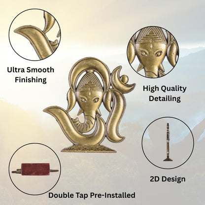 Om and Ganesh Mukharvind Idol for Car Dashboard – Brass Finish Divine Symbol Murti for Temple, Car & Office Décor (S924-BRS)