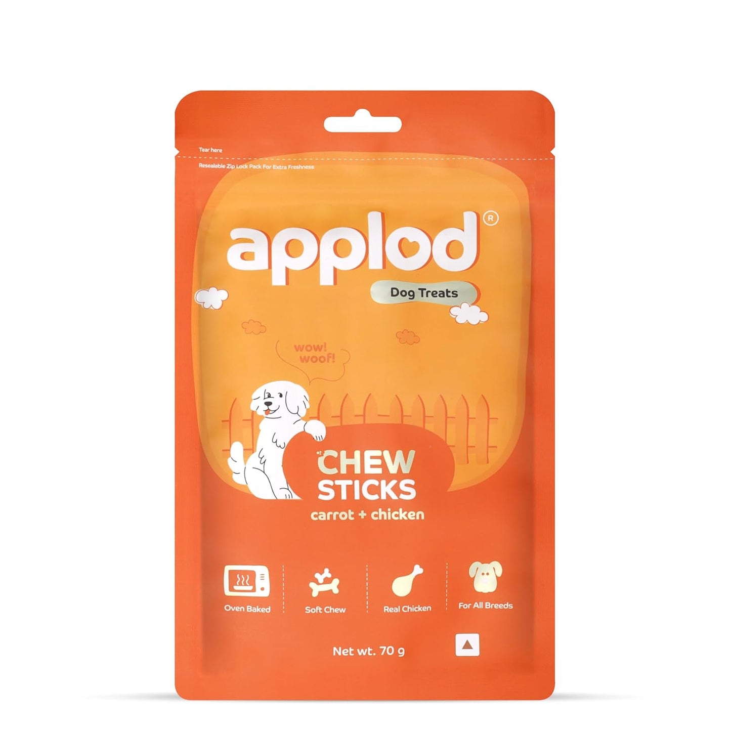 Applod Soft Carrot & Chicken Chew Sticks for Puppies & Adult Dogs | Natural Vegetable-Based Soft & Chewy Treats | Supports Healthy Chewing for All Breeds | 70g