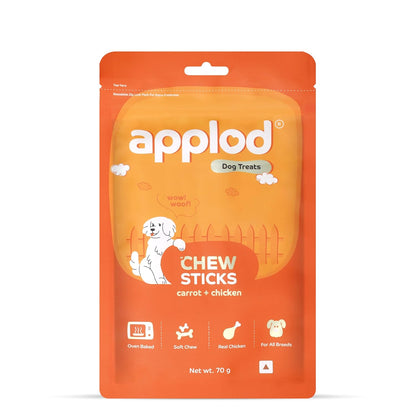 Applod Soft Carrot & Chicken Chew Sticks for Puppies & Adult Dogs | Natural Vegetable-Based Soft & Chewy Treats | Supports Healthy Chewing for All Breeds | 70g
