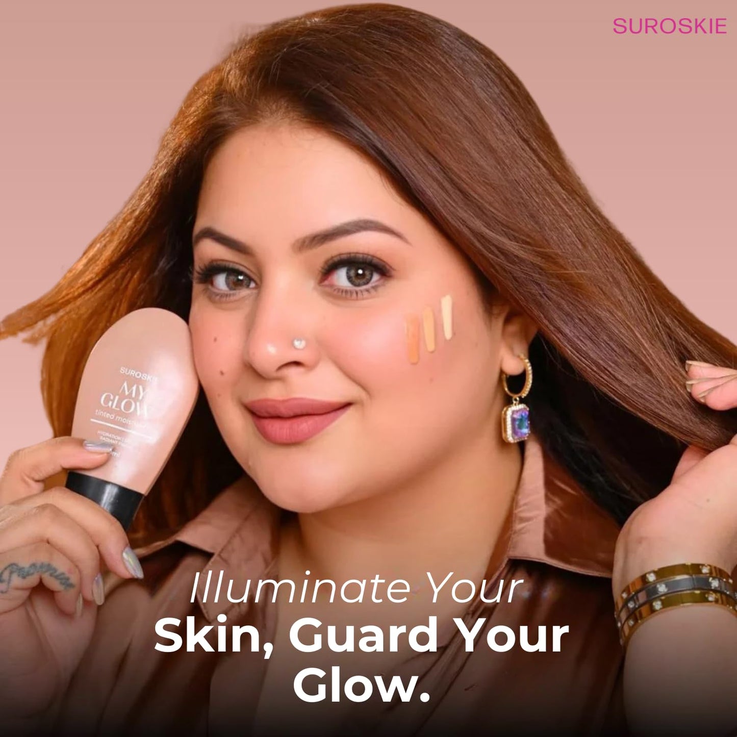 Suroskie My Glow All-In-One Tinted Sunscreen SPF 30 Moisturizer 60 ml | Natural Glowy Finish | Intense Hydration & UVA/UVB Protection | Sweat resistant | Niacinamide Cream For Men & Women