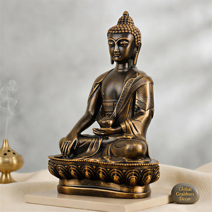Buddha Statue showpiece Idol Home Decor Items for Living Room and Gifts (Antique Golden)