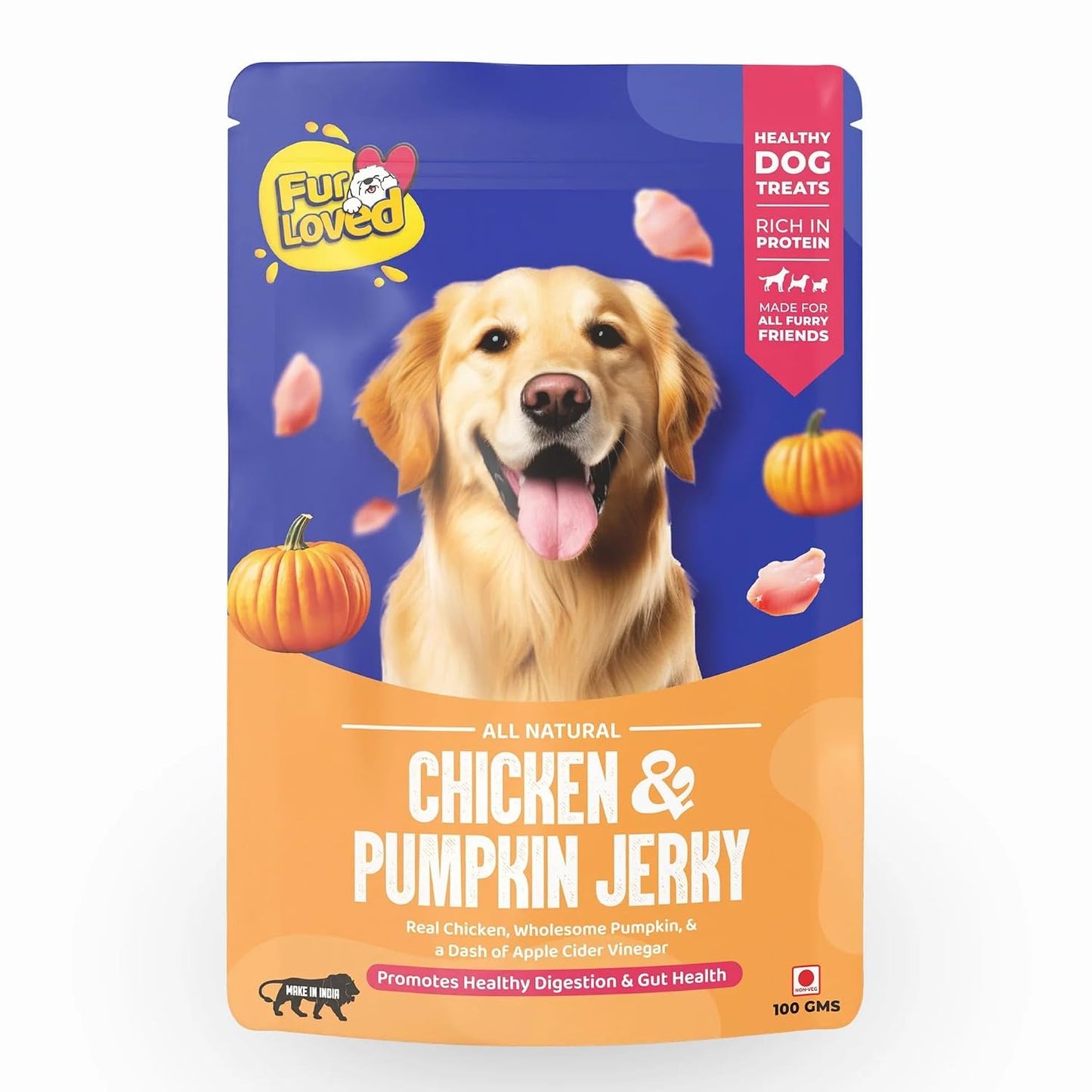 Fur Loved Chicken & Pumpkin Jerky | High Protein Healthy Dog Treats | 30 gram