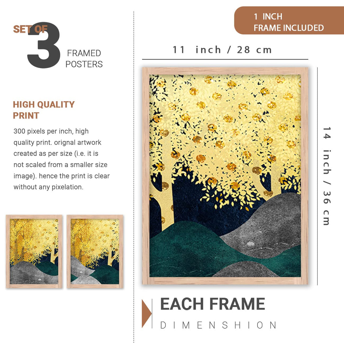 Modern Wall Art framed Painting for Wall Decoration - Wall Paintings for Living Room, Bedroom - Big Size Wall Painting Set of 3 (Art 3, 10x13 inch)
