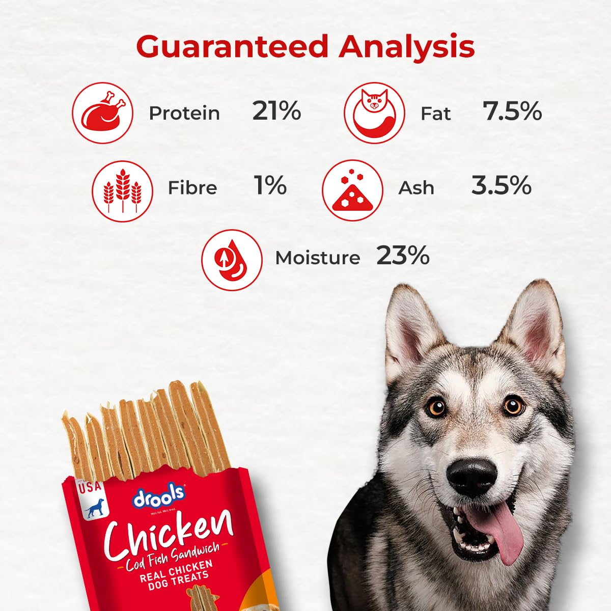 Drools Cod Fish Sandwich Dog Treat, 70 g | Made with Real Chicken & Cod Fish | High Protein Training Treat | for Puppy & Adult Dogs