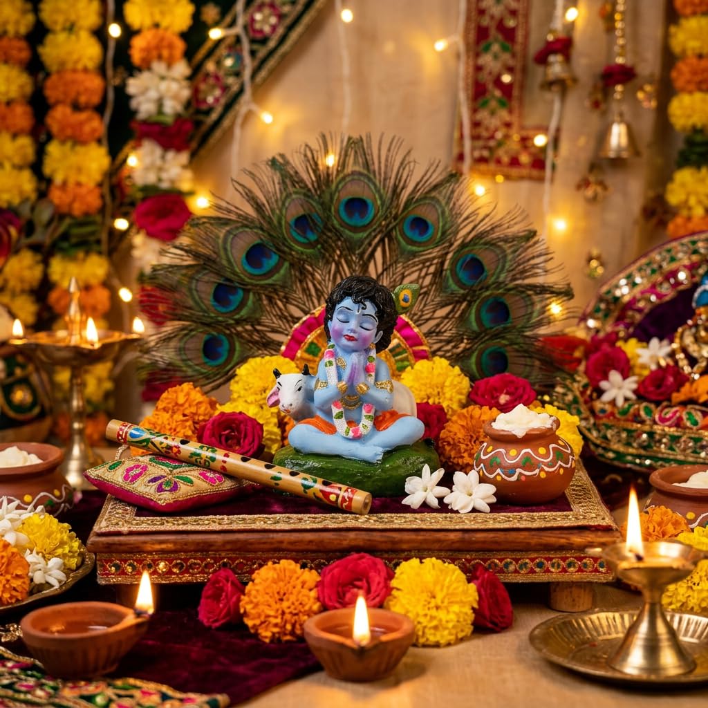 Bal Krishna Idol for Home Decor | Laddu Gopal Murti, Kanha Ji Statue for Puja Room, Temple Decoration, Janmashtami Decor, Spiritual Gift, Krishna Showpiece for Home & Office