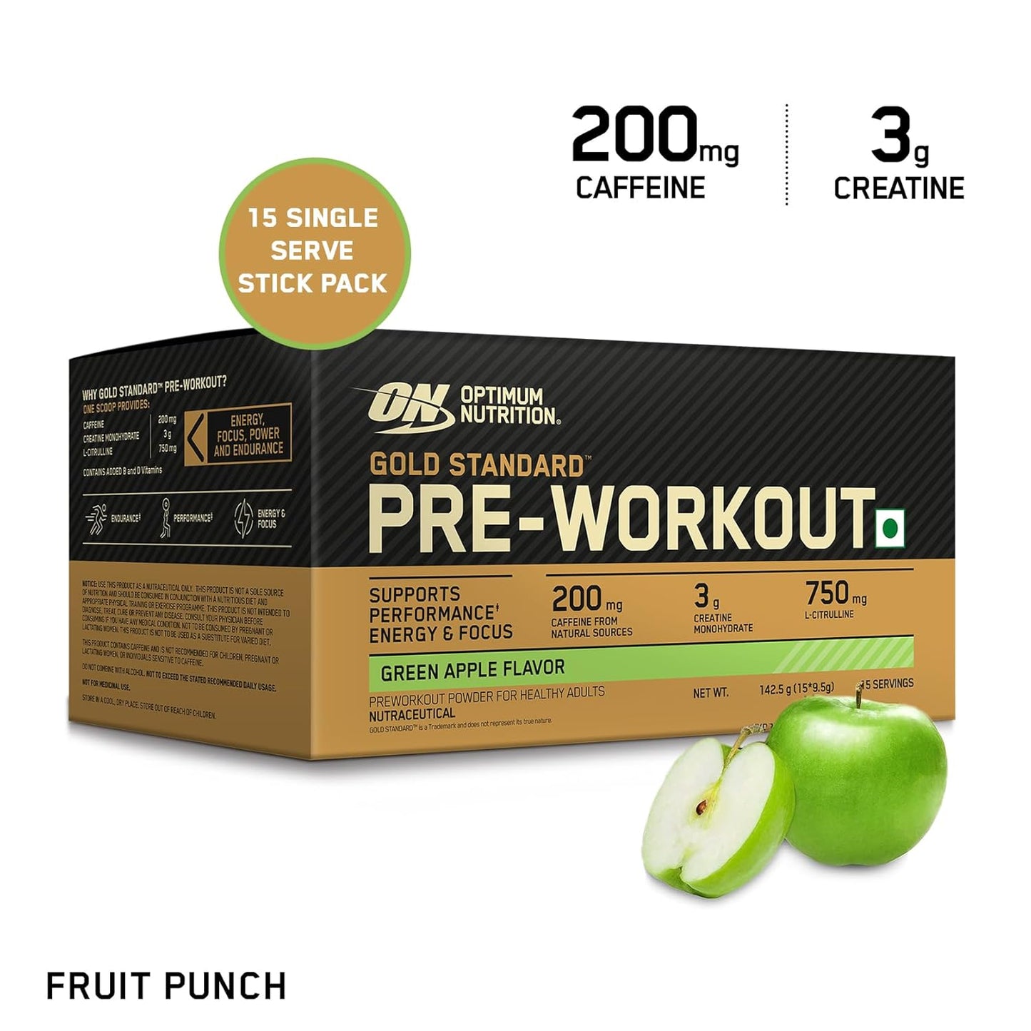 Optimum Nutrition (ON) Gold Standard Pre-Workout- 142.5g/15 single serve packs, For Energy, Focus, Power, Endurance & Performance
