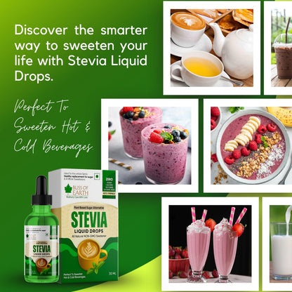 Bliss of Earth Stevia Liquid Sweetener – Pure, Natural & Sugar Free Drops | Zero Calorie | 30ML | Perfect for Tea, Coffee, Shakes, Smoothies & Desserts | Keto & Diabetic Friendly