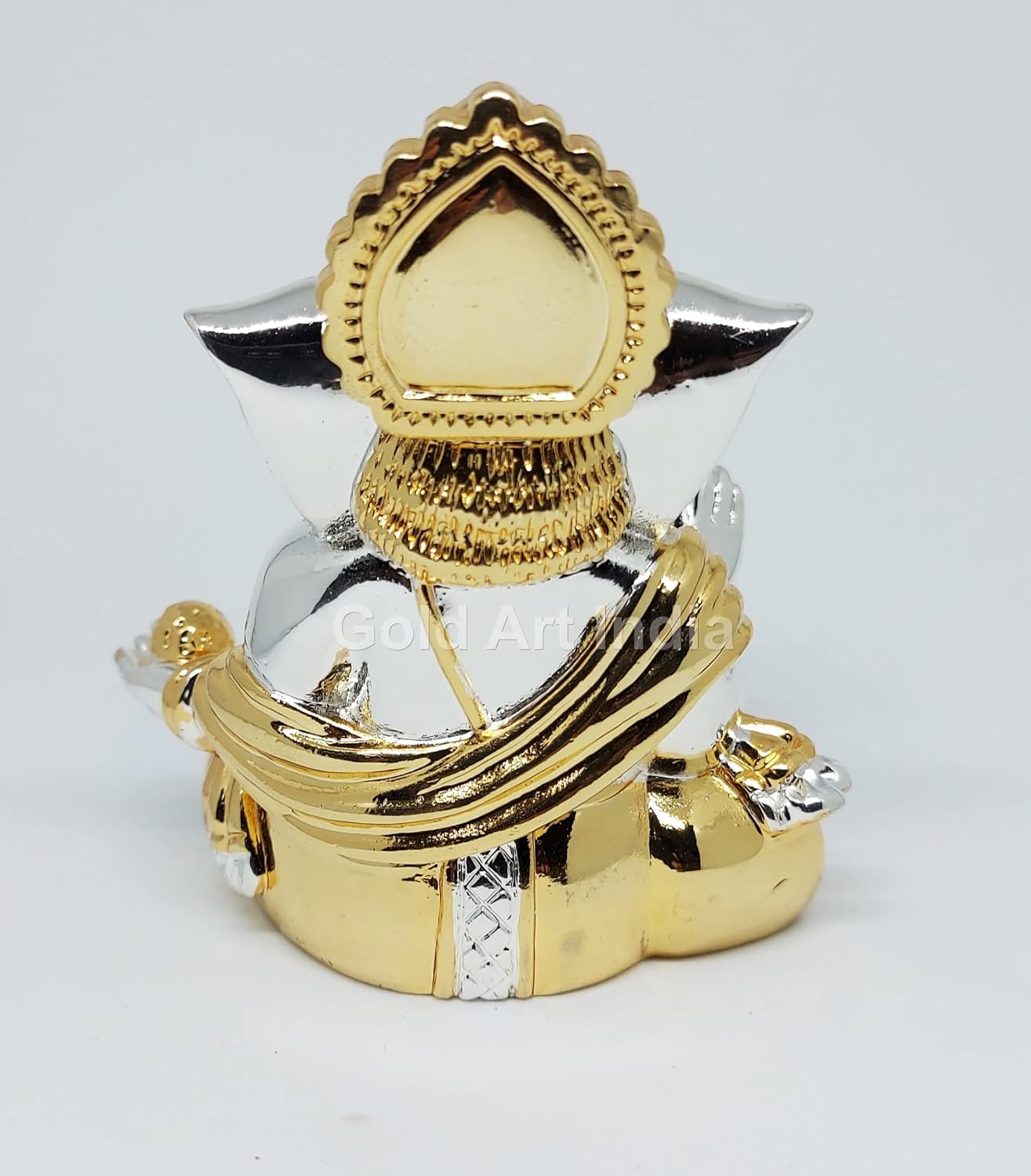 Gold Art India Gold and Silver Plated gaddi Ganesha Idol | Ganpati Bappa Murti | for Home Decor Puja Lord Ganesh Statue Gift for Office Desk Puja Room Figurine, Car Dashboard, House Warming (7.6 x 7.6 x 8.8)