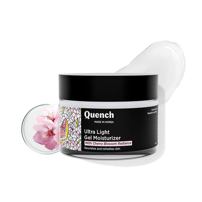 QUENCH BOTANICS Mon Ultra Light Moisturizing Gel with 2% Niacinamide, Nourishes & Adds a Radiant Glow with Cherry Blossom, Grapefruit, Pearl & Moringa Seed Oil, White, 50 ml