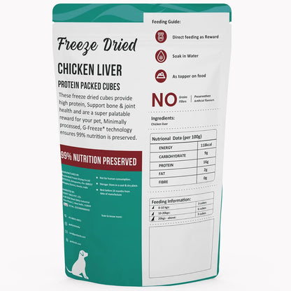 Goofy Tails Freeze Dried Chicken Liver Chunk Dog Treats 50g, Single Ingredient Chicken Dog Treat, Gluten and Grain Free Treats for Dogs, Easy to Digest Puppy Treat